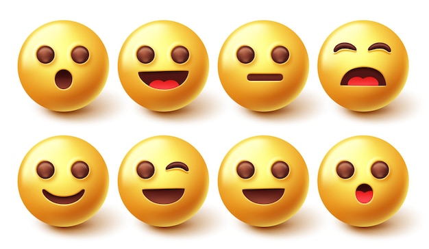 Sada vektorů s emoji postavičkami. Emotikon roztomilá žlutá kolekce izolovaná na bílém pozadí.
