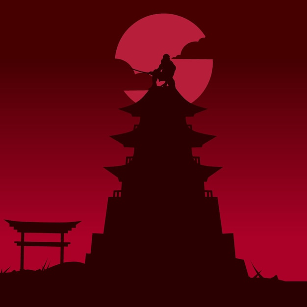 Samurai japan sword knight in the night vector logo design