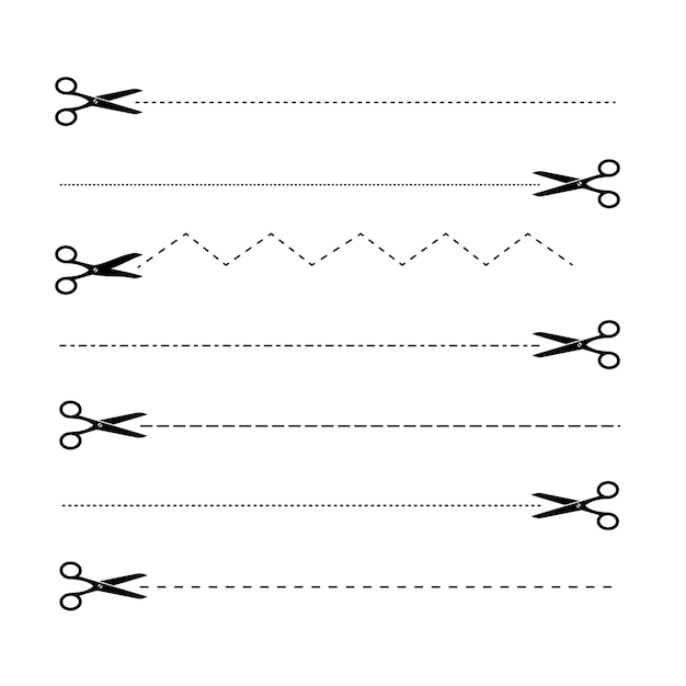scissors and cutting lines scissors with dotted and dashed cut lines