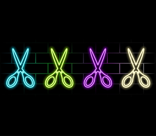 scissors neon icon Simple thin line outline vector of web minimalistic icons for UI and UX website or mobile application2