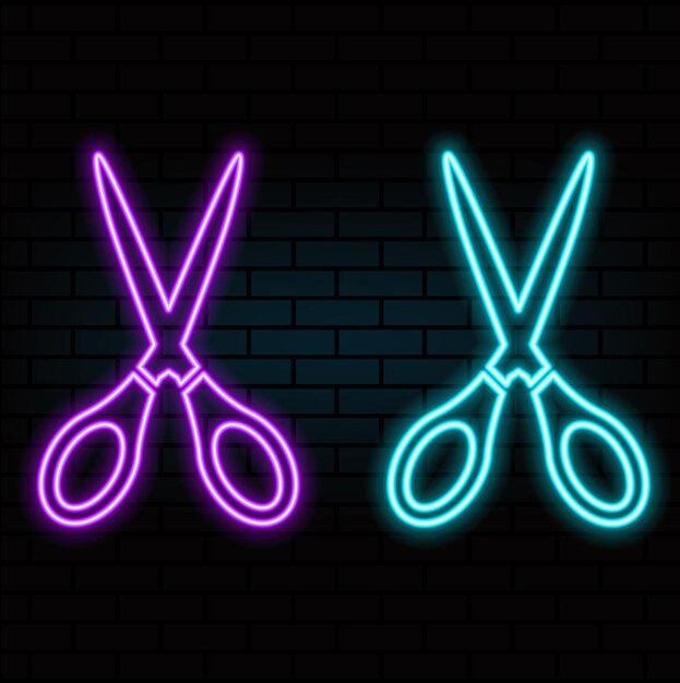 scissors neon icon Simple thin line outline vector of web minimalistic icons for UI and UX website