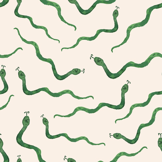 Seamless background of watercolor drawings green creeping snakes