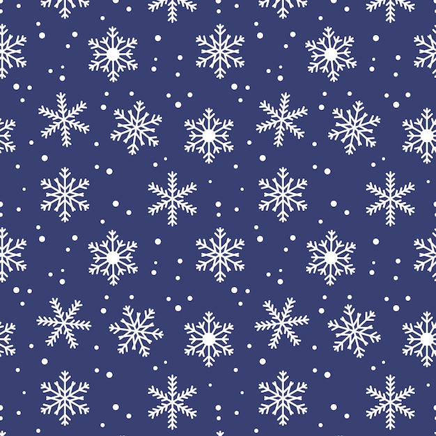 Seamless background of white snowflakes snowfall on blue background Winter holidays theme