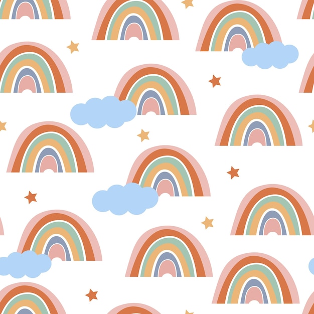 Seamless boho rainbow pattern with minimalist Scandinavian elements