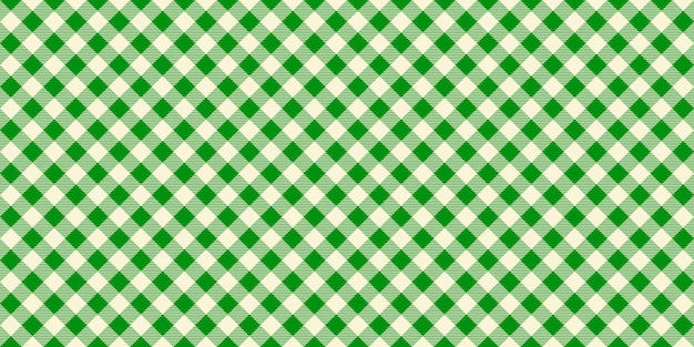 Seamless diagonal gingham pattern Green and white slanted vichy cage background Checked tweed
