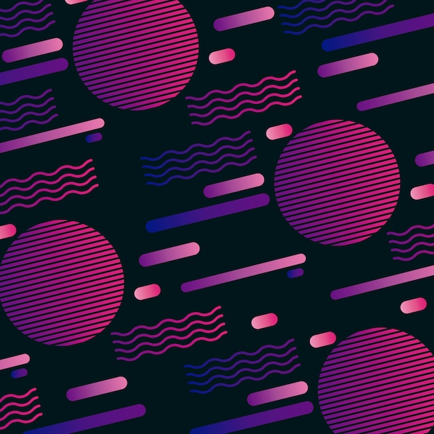 seamless geometric pattern in retro 80s style circle lines memphis pop art style