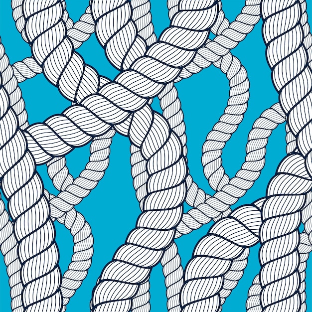 Seamless nautical rope pattern vector. Endless navy illustration with loop cord lines ornament. Navy tangled marine ropes endless design. Usable for fabric, wallpaper, wrapping, web and print.