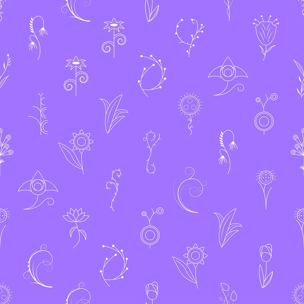 seamless pattern abstract elements different plant botanic vector design style background