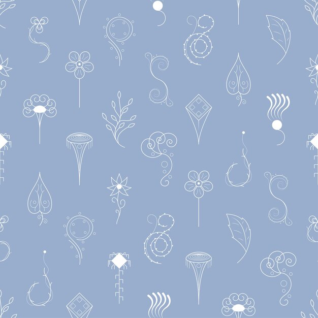 seamless pattern abstract elements different plant botanic vector design style background