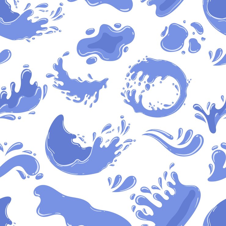 Vektor seamless pattern featuring water splashes blobs splatters and drops in a dynamic and refreshing design for adding a vibrant touch to project cartoon vector illustration tile background wallpaper