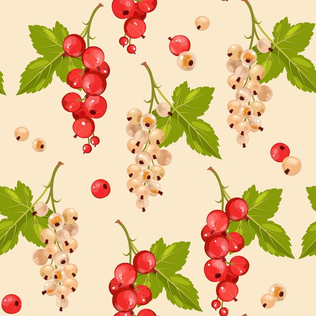 Seamless pattern of red currant and white currant on a beige background
