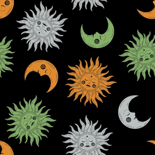 Seamless pattern with colorful celestial design