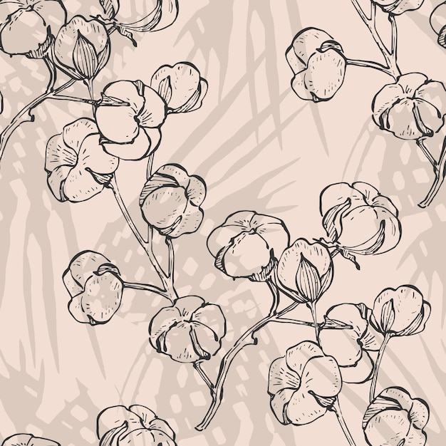 Seamless pattern with cotton Patterns with flower plant Cotton pattern for the print Vector illustration