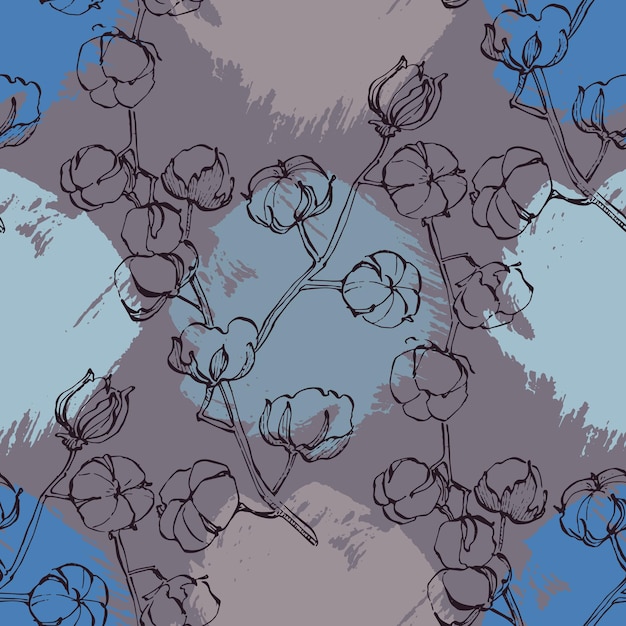 Seamless pattern with cotton Patterns with flower plant Cotton pattern for the print Vector illustration