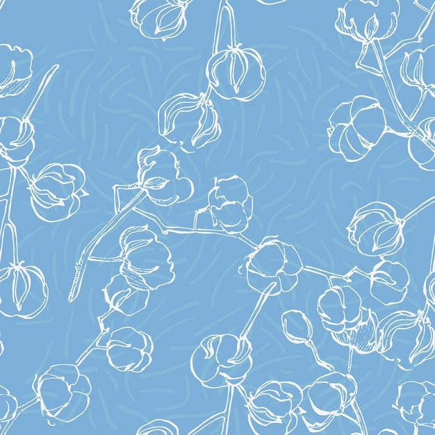 Seamless pattern with cotton Patterns with flower plant Cotton pattern for the print Vector illustration