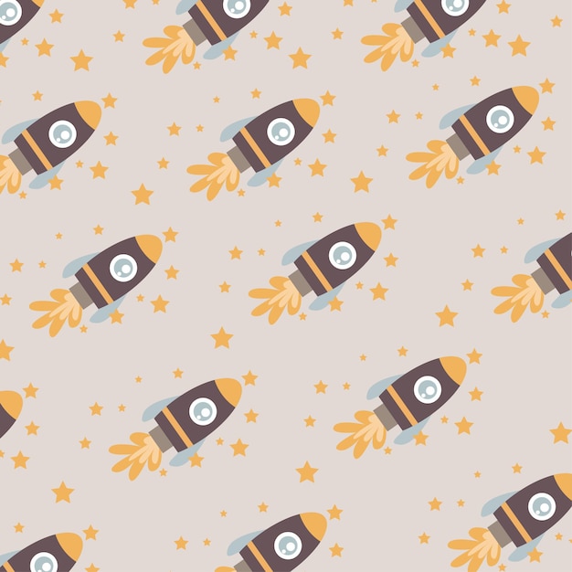 Seamless pattern with cute rockets perfect for wrapping paper