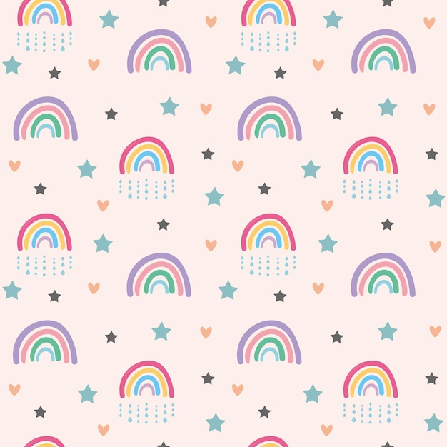 seamless pattern with doodle rainbow and star vector illustration