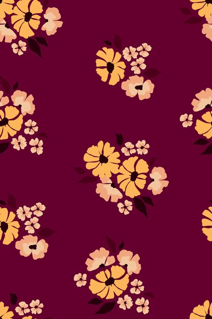 seamless pattern with floral bouquets bouquets of small flowers and leaves on a dark background floral pattern with simple sketchy flowers vector