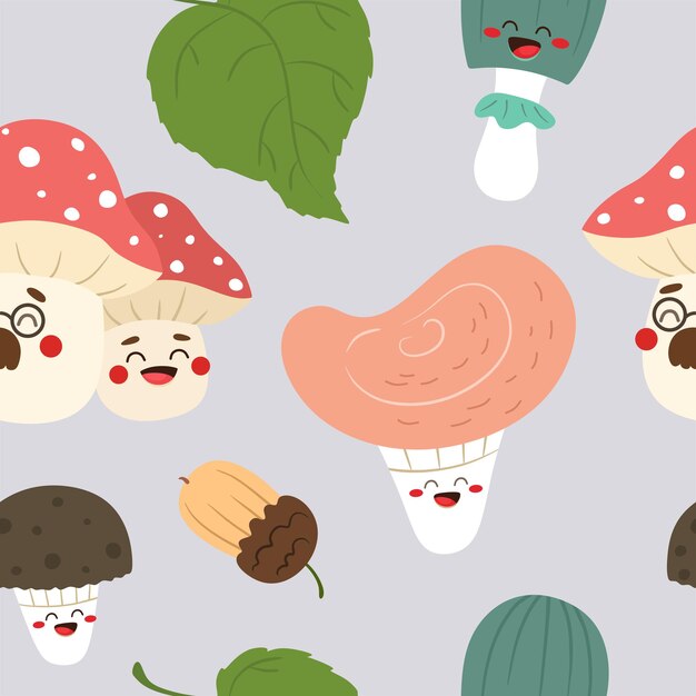 seamless pattern with funny mushrooms vector pattern