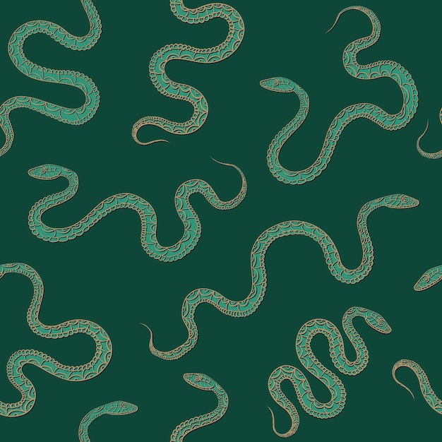 Seamless pattern with golden and green snakes Endless wallpaper or background 2025 Lunar New Year