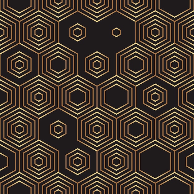 seamless pattern with golden hexagons on a black background