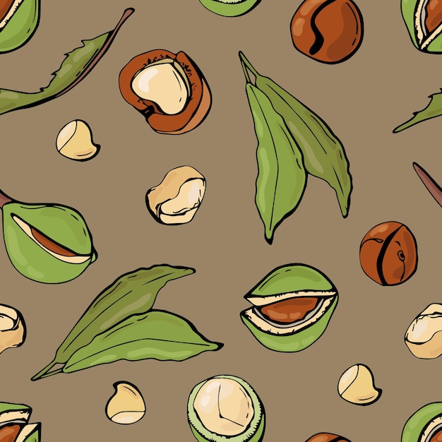 seamless pattern with macadamia nuts design for fabric textile wallpaper packaging