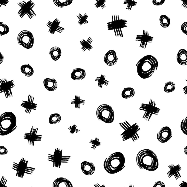 seamless pattern with sketch cross and circle shapes