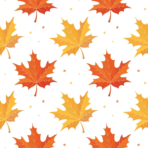 Seamless pattern, yellow and orange maple leaves on a white background. Autumn print, background