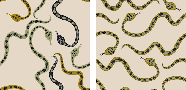Seamless patterns of abstrac drawn creeping snakes vector background paper textile wallpaper fabric