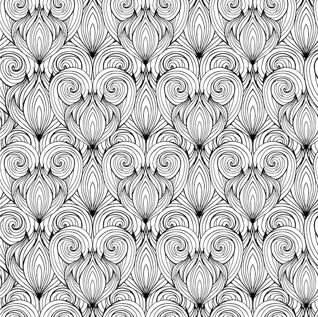 Seamless texture with black and white doodle hearts with the hai