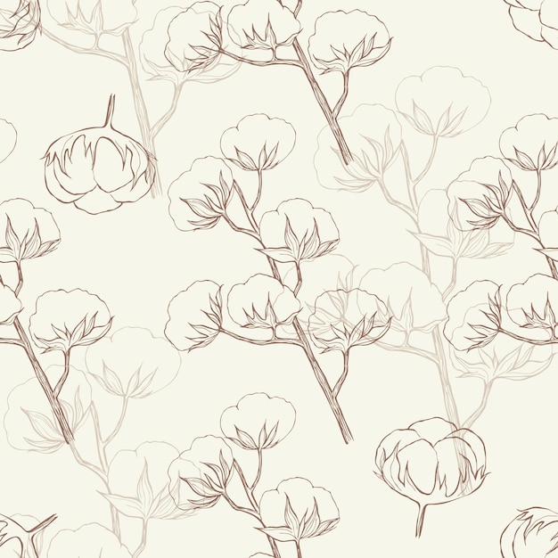 Seamless vector pattern with cotton flowers for textile paper fabric