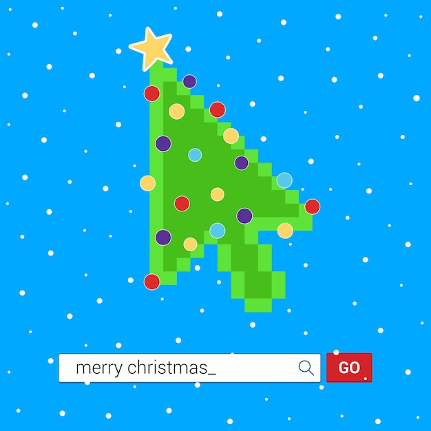 search bar with text merry christmas and button go with christmas tree arrow cursor pointer