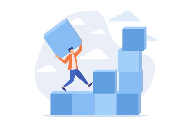 Vektor self made businessman career ladder personal improvement new opportunity growth strategy development