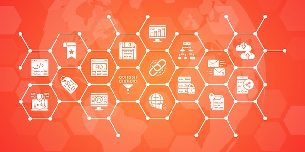 SEO infographic banner with icon elements vector illustration for header website banner