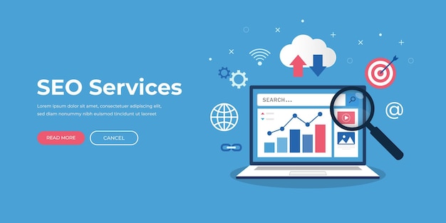 seo optimization services concept search engine optimization strategy data analytics content development and production