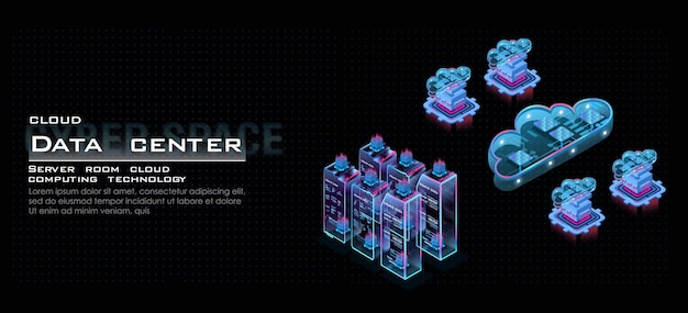 server room work process web hosting data center isometric concept big data storage concept and cloud computing technology