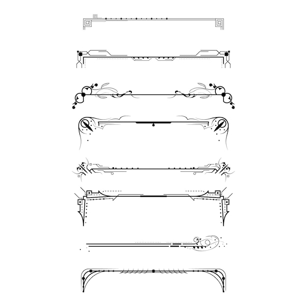 Set Black Simple Line Collection Doodle Border Elements Vector Design Style Sketch Isolated Illustra