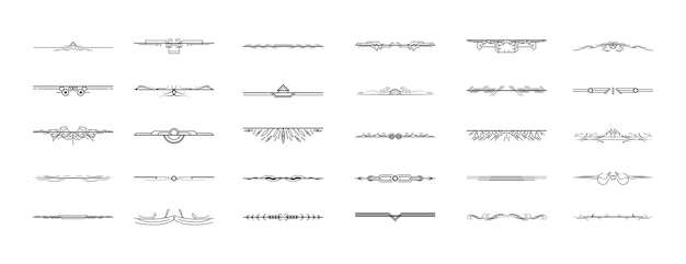 Set Black Simple Line Collection Doodle Border Elements Vector Design Style Sketch Isolated