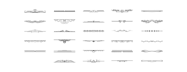 set black simple line collection doodle border elements vector design style sketch isolated