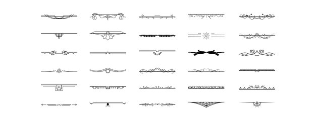 set black simple line collection doodle border elements vector design style sketch isolated