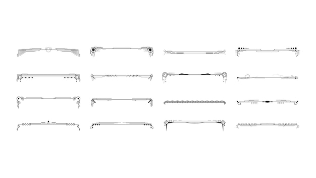 Set Black Simple Line Collection Doodle Border Elements Vector Design Style Sketch Isolated