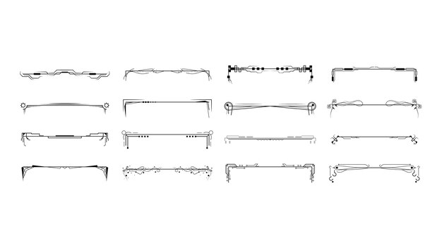 Set Black Simple Line Collection Doodle Border Elements Vector Design Style Sketch Isolated