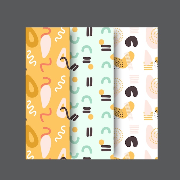 set botanic and abstract seamless pattern with exotic flowers and leaves hand drawn background col