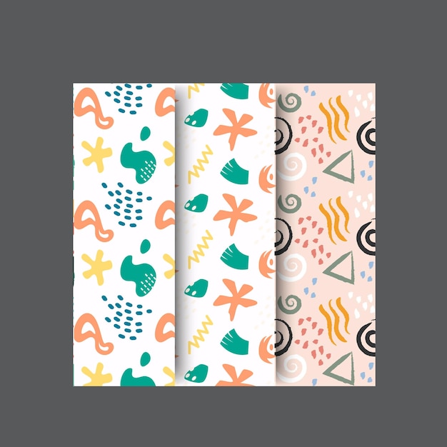 set botanic and abstract seamless pattern with exotic flowers and leaves hand drawn background col