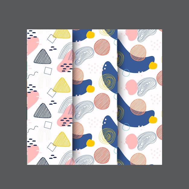 set botanic and abstract seamless pattern with exotic flowers and leaves hand drawn background col