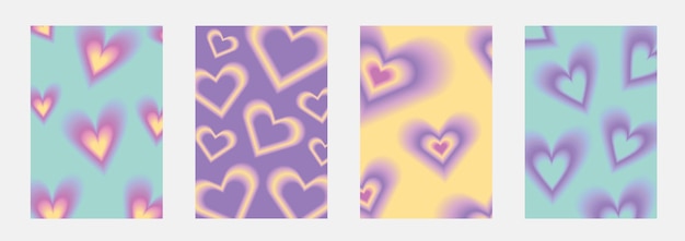 Set brochure y2k aura Blurred heart butterfly and stars with aura in trendy style y2k