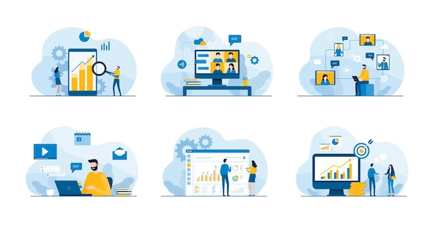 Set Flat vector illustration design concept for web site landing page