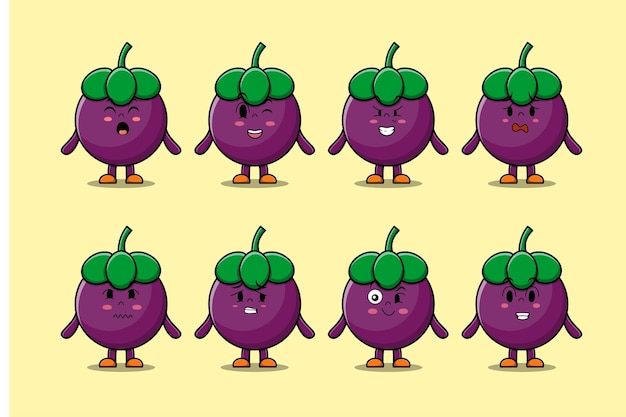 Set kawaii Mangosteen cartoon with expressions