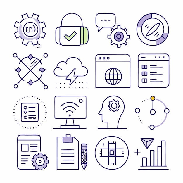 set of 16 line icons for web design mobile app and development
