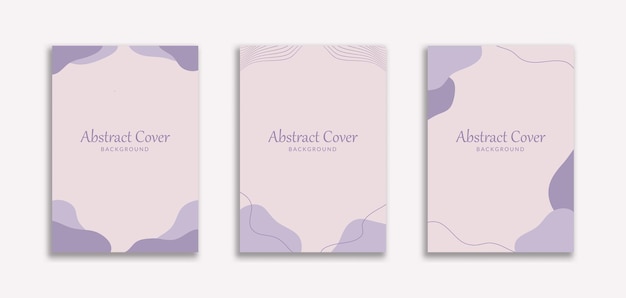 Set of 3 Simple Abstract Beautiful A4 Wallpaper With Blob Shape Purple Pastel Color Dynamic style for cover book booklet banners pamphlet posters frame borders presentations flyers